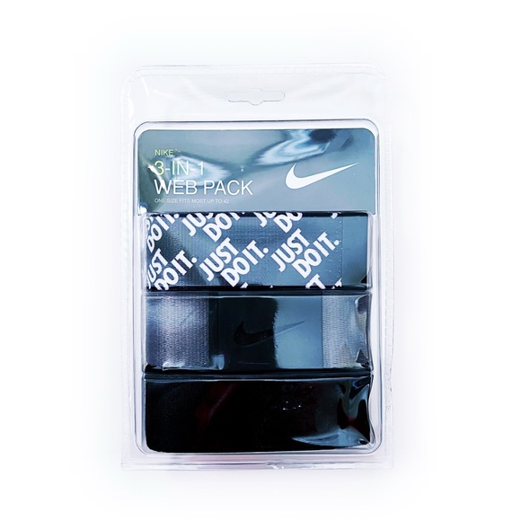 Nike 3-in-1 Web Belt Pack 3 Golf Belts Just Do It Black Gray Mens Adjustable - Picture 1 of 7